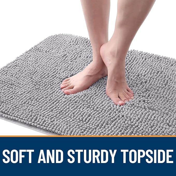 OLANLY Dog Door Mat for Muddy Paws 24x16, Absorbs Moisture and Dirt, Absorbent Non-Slip Washable Doormat, Quick Dry Chenille Mud Mat for Dogs, Entry Indoor Entryway Carpet for Inside Floor, Light Grey