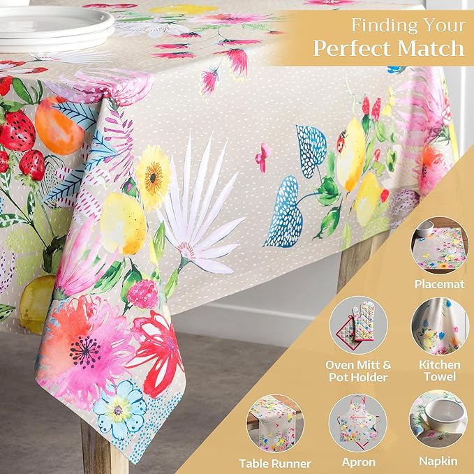 Maison d' Hermine Table Cloth Rectangle Table 100% Cotton 54 x 72 Inches Tablecloth Reusable Decorative for Dining Room, Farmhouse, Home, Party, Festive & Wedding Spring Summer - Jardin D'Ete - Fog