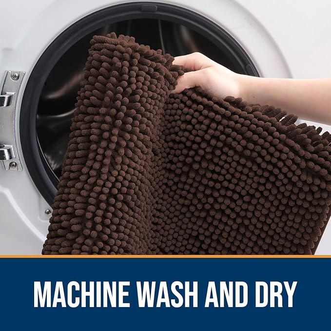 OLANLY Dog Door Mat for Muddy Paws 59x24, Absorbs Moisture and Dirt, Absorbent Non-Slip Washable Doormat, Quick Dry Chenille Mud Mat for Dogs, Entry Indoor Entryway Carpet for Inside Floor, Brown