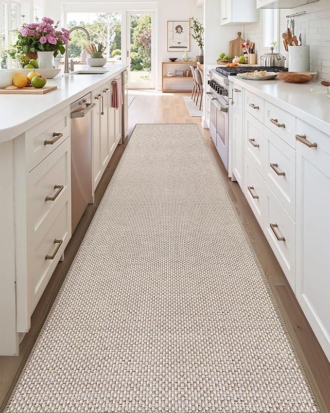 Color&Geometry Front Door Mat Indoor 26"x95", Ultra Non Slip Rubber Backed Dirt Trapper, Low Profile Thin washable, Easy Clean Entry Entryway Rug Door Mat Indoor Entrance, Khaki (Rolled-up NO Creases)