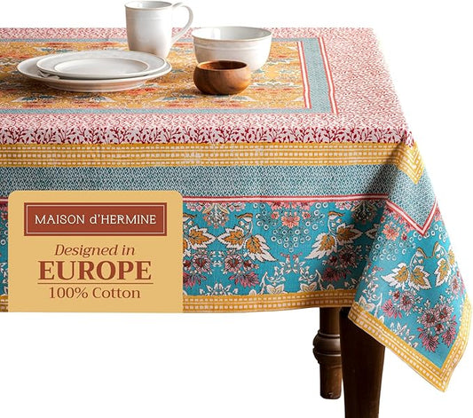 Maison d' Hermine Table Cloth Rectangle Table 100% Cotton 60 x 108 Inches Tablecloth Reusable Decorative Everyday Use for Dining Room, Farmhouse, Home Party, Festive & Wedding Spring Summer - Marquise