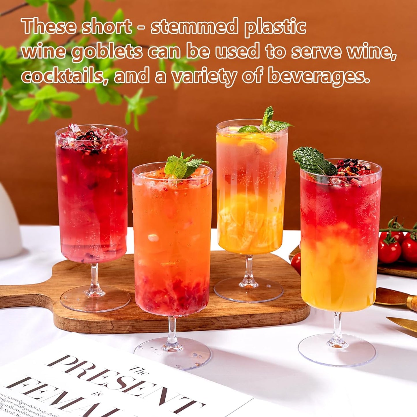 Ciaell 12 Pack Clear Plastic Wine Goblets - 14 Oz Plastic Wine Glasses with Short Stem - Disposable Water Drinking Cups for Juice, Cocktail, Wine, Party