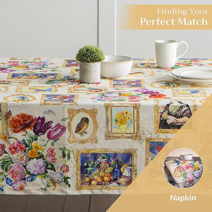 Maison d' Hermine Table Cloth Rectangle Table 100% Cotton 60 x 90 Inches Tablecloth Reusable Decorative for Dining Room, Farmhouse, Home, Party, Festive & Wedding Spring Summer - Masterpiece