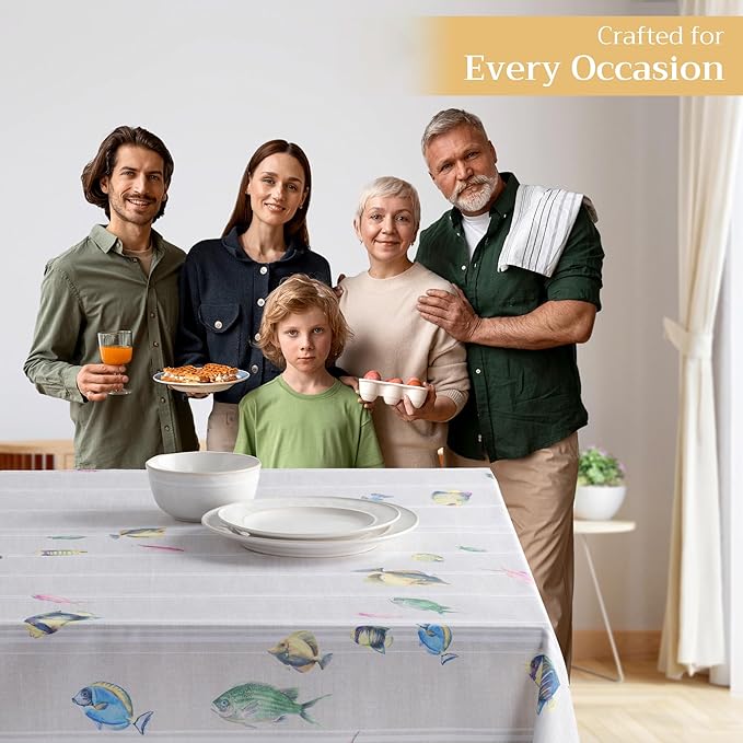 Maison d' Hermine Table Cloth Rectangle Table 100% Cotton 60 x 120 Inches Tablecloth Reusable Decorative Everyday Use for Dining Room, Farmhouse, Home, Party, Festive & Wedding Spring Summer - Poisson