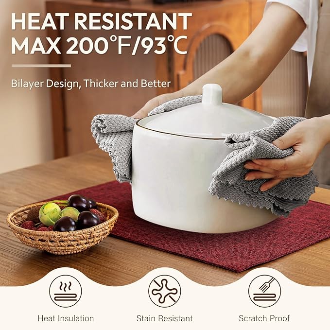 Blue Forest Placemats Set of 6, Dual-Layered Thickened Faux Linen Cloth Place Mats Heat Resistant Machine Washable Wrinkle Free Table Mats Indoor/Outdoor (Red)