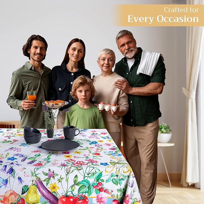 Maison d' Hermine Table Cloth Rectangle Table 100% Cotton 54 x 72 Inches Tablecloth Reusable Decorative Everyday Use for Dining Room, Farmhouse, Home, Party, Festive & Wedding Spring Summer - Giverny