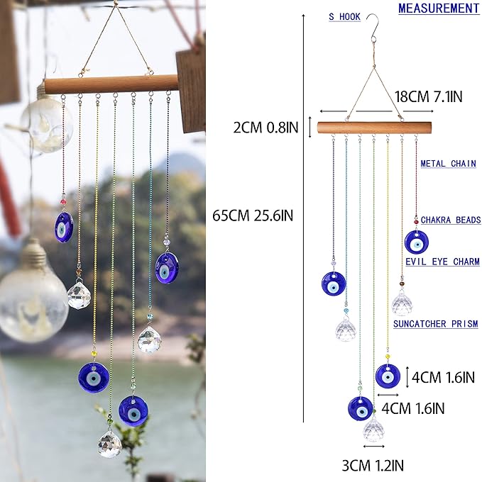 YU FENG Hanging Crystals Suncatcher Ornament Turkish Blue Evil Eye Decor Crystal Ball Prisms Rainbow Maker Pendant for Window Garden