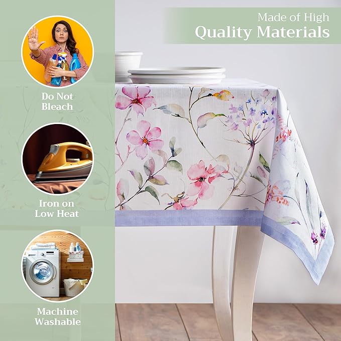 Maison d' Hermine Table Cloth Rectangle Table 100% Cotton 70 x 140 Inches Tablecloth Reusable Decorative for Dining Room, Farmhouse, Home, Party, Festive & Wedding Spring Summer - Summer Floral