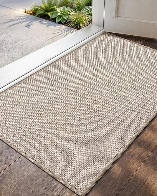 Color&Geometry Front Door Mat Indoor 24"x36", Ultra Non Slip Rubber Backed Dirt Trapper, Low Profile Thin washable, Easy Clean Entry Entryway Rug Door Mat Indoor Entrance, Khaki (Rolled-up NO Creases)
