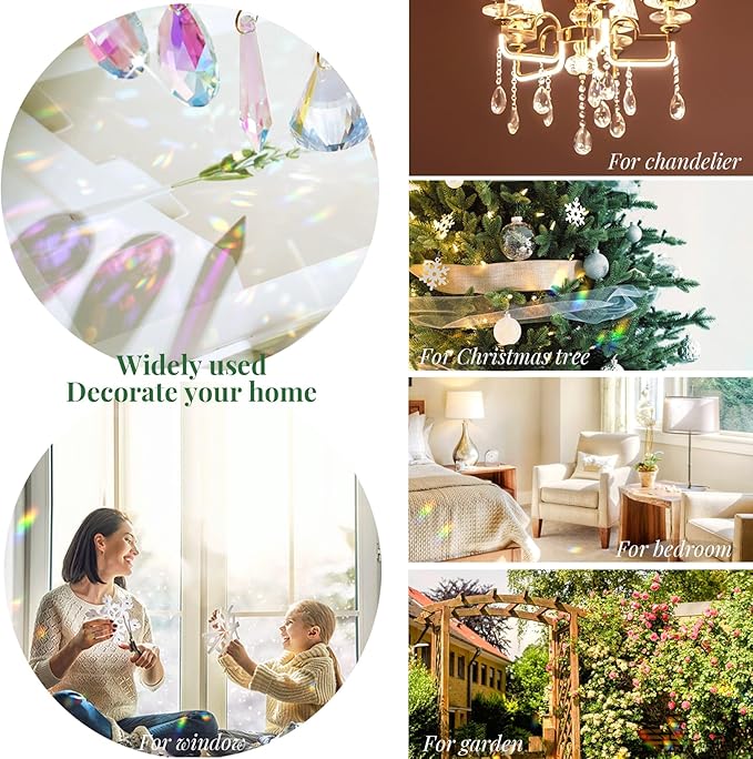 Sun Catchers for Windows Hanging, 7 Pcs Sun Catcher with Crystals, Colored Crystals Suncatchers Prisms Glass Pendant Ornament for Chandelier Garden Home Room Decoration