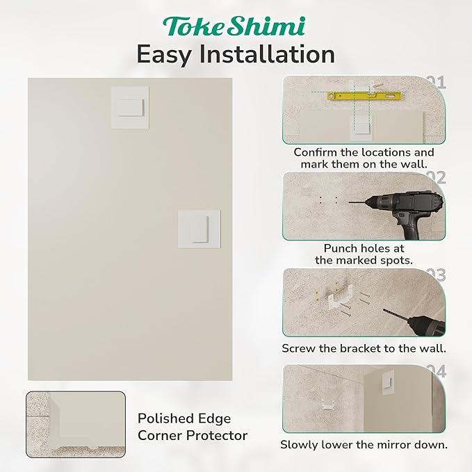 TokeShimi 20x30 Frameless Bathroom Vanity Mirrors for Over Sink, Modern Rectangle Bathroom Mirrors for Wall with Polished Edge Shatterproof Decorative Mirror for Bedroom, Living Room, Entryway