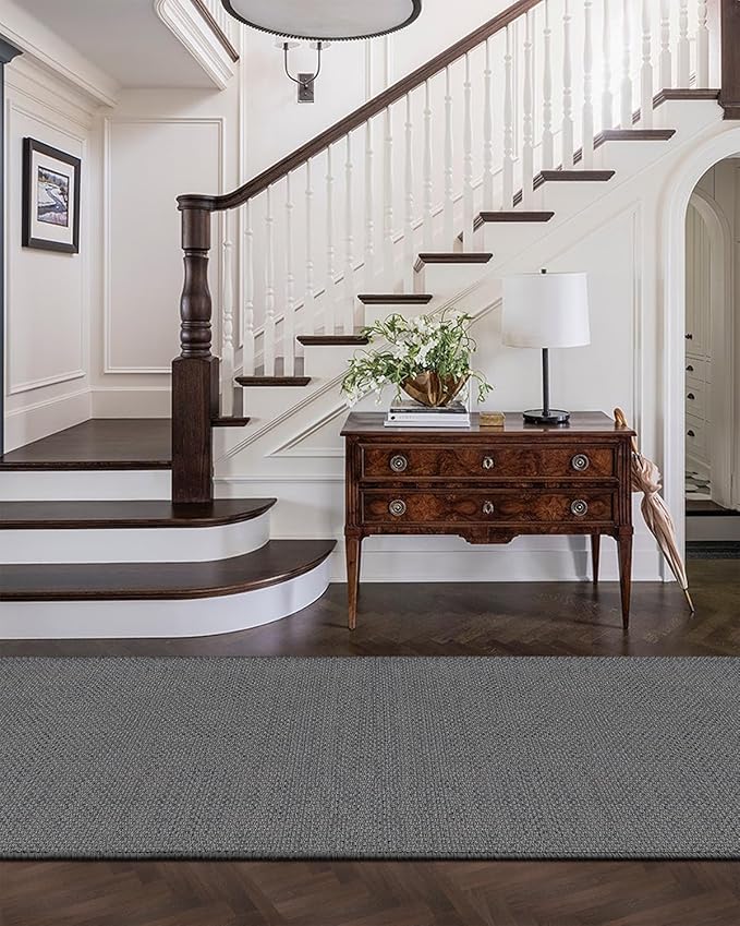 Color&Geometry Door Mat 2'4"x12' Runner Rug with Rubber Backing, Non Slip Washable Hallway Rug, Carpet Runners for Hallway Living Room Bedroom, Light Grey (Rolled-up NO Creases)