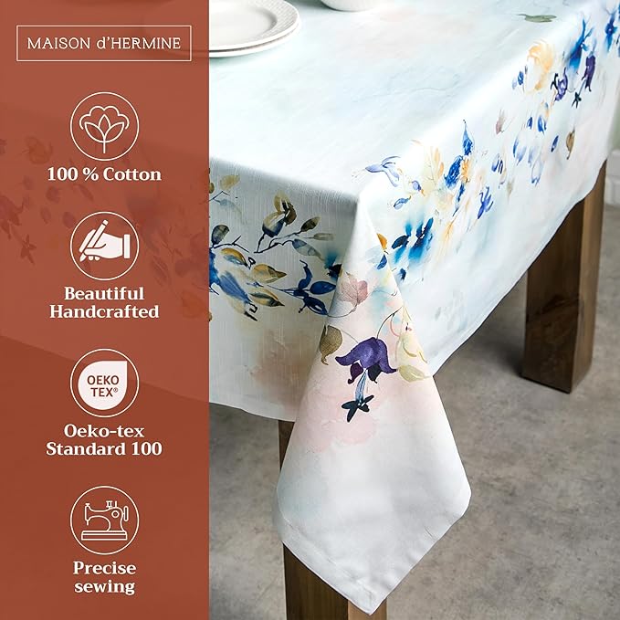 Maison d' Hermine Table Cloth Rectangle Table 100% Cotton 54 x 72 Inches Tablecloth Reusable Decorative for Dining Room, Farmhouse, Home, Party, Festive & Wedding Spring Summer - Lazy Summer Days