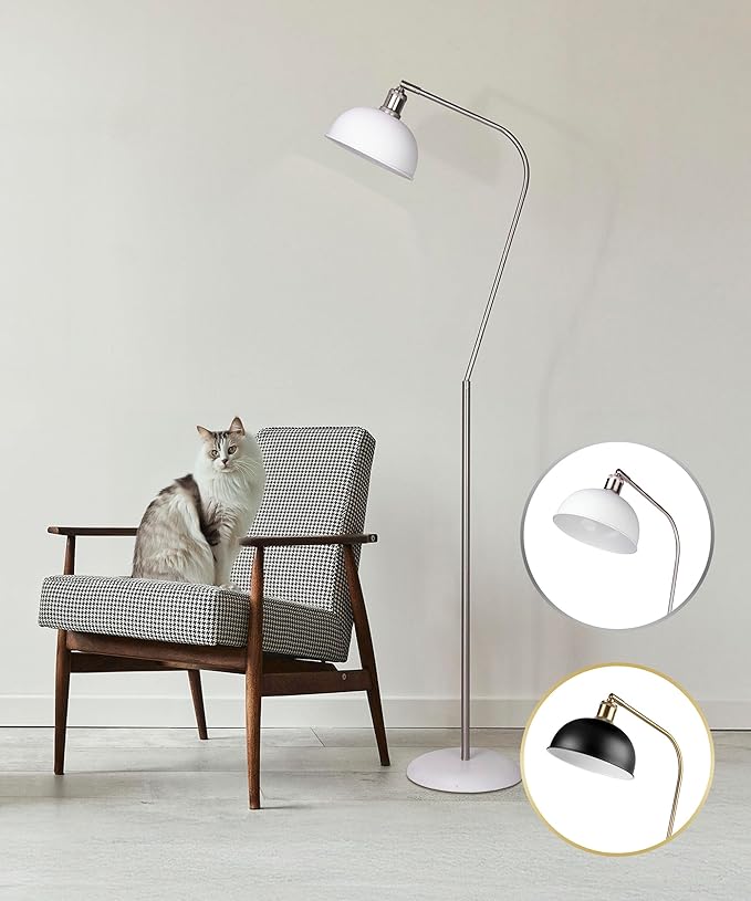 HarvestLand Halo Silver Reading Floor Lamp – Modern Reading Light Floor lamp with Solid Base, Reading Lamps Floor Standing, White Reading Light Standing lamp for Bedroom, Home Office