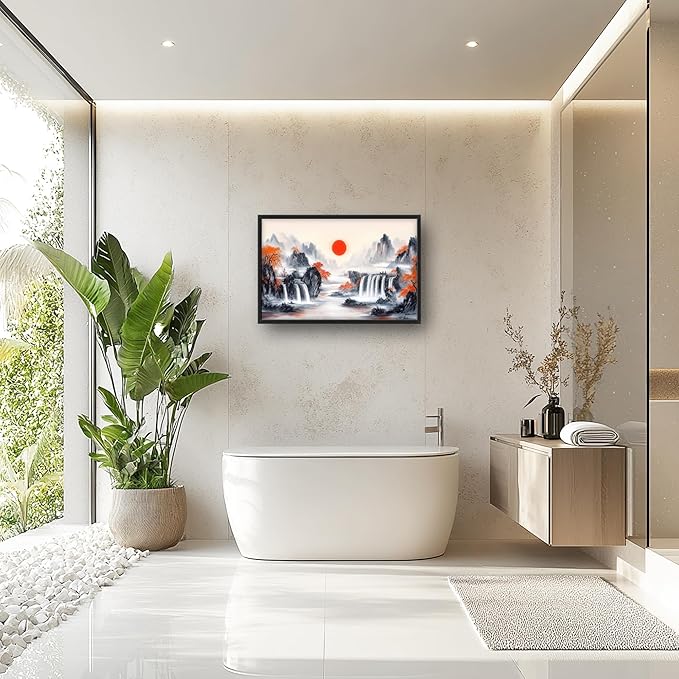 Lovira Japanese Mountain Landscape Large Wall Art Japan Canvas Wall Decor Pictures Prints Painting Framed Artwork for Living Room Bedroom Bathroom Kitchen Office 24"x36"