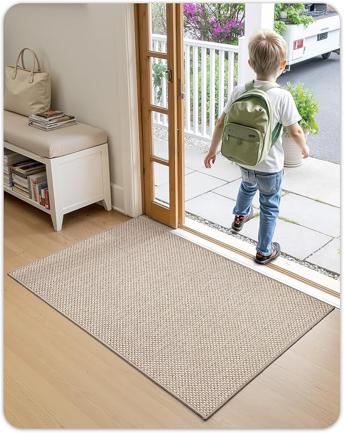 Color&Geometry Door Mat 17"x29", Front Door Mat Indoor Rugs for Entryway, Non Slip Washable Low-Profile Inside Doormat, Entry Mat Entry Rug Indoor Entrance, Khaki (Rolled-up NO Creases)