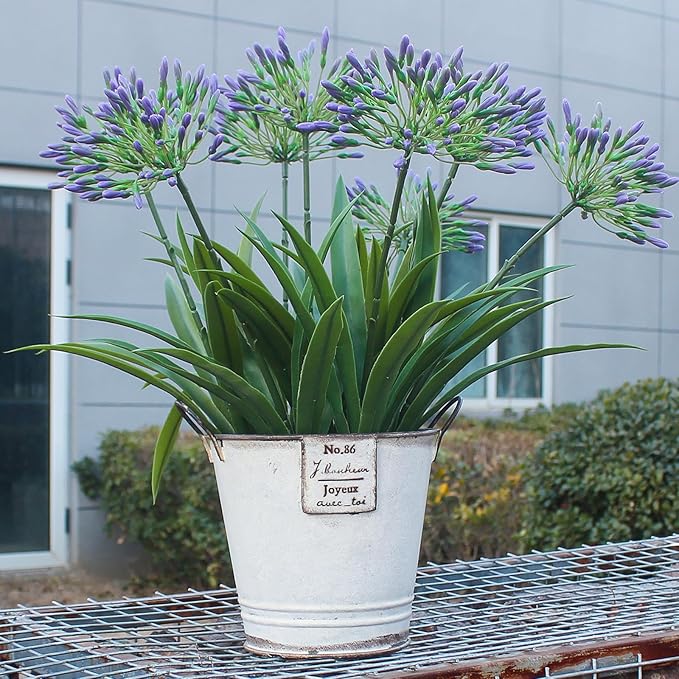 Artificial Flowers Plants for Outdoor Planters 8 Bundles Agapanthus Purple Flower Large Spring Summer Decoration 18.9 in Look Real Plasic Plant Agapanthus for Front Porch Decor