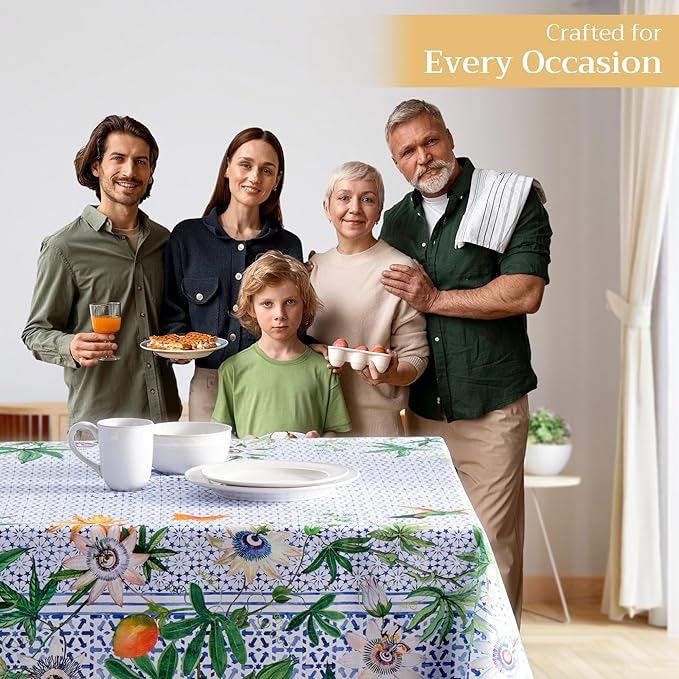 Maison d' Hermine Table Cloth Rectangle Table 100% Cotton 54 x 72 Inches Tablecloth Reusable Decorative for Dining Room, Farmhouse, Home, Party, Festive & Wedding Spring Summer - Passiflora