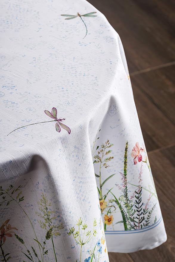 Maison d' Hermine Table Cloth Round Table 100% Cotton 63 Inches Tablecloth Reusable Decorative Everyday Use for Dining Room, Farmhouse, Home, Party, Festive & Wedding Spring Summer - Fleurs De Mai