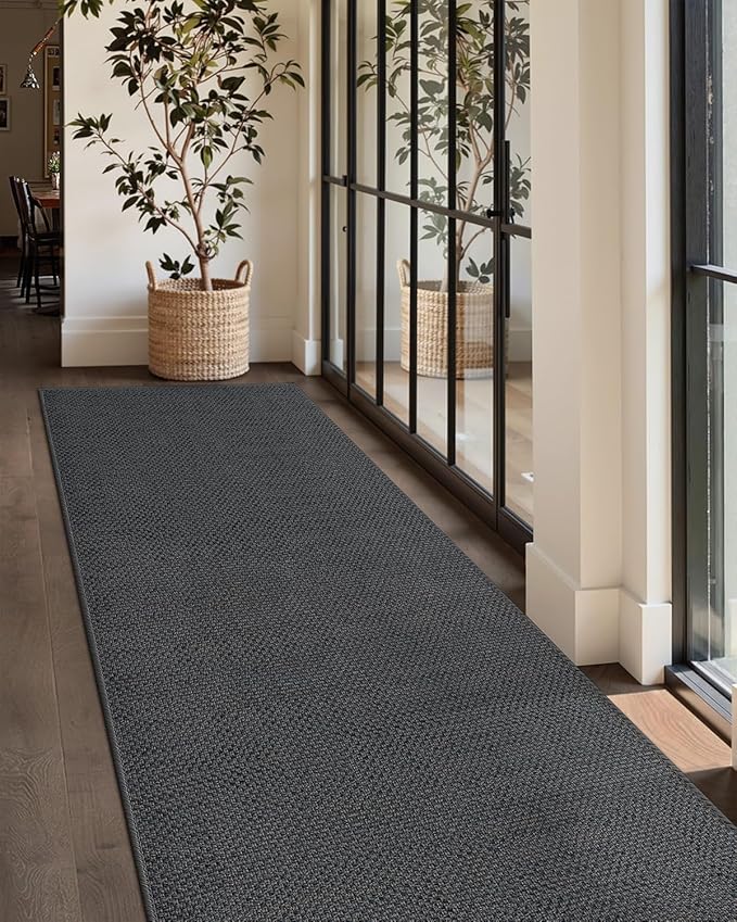 Color&Geometry Door Mat 2'4"x10' Runner Rug with Rubber Backing, Non Slip Washable Hallway Rug, Carpet Runners for Hallway Living Room Bedroom, Grey (Rolled-up NO Creases)