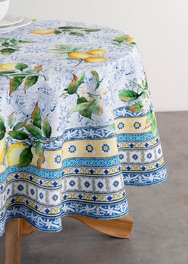 Maison d' Hermine Table Cloth Round Table 100% Cotton 63 Inches Tablecloth Reusable Decorative Everyday Use for Dining Room, Farmhouse, Home, Party, Festive & Wedding Spring Summer - Citrus