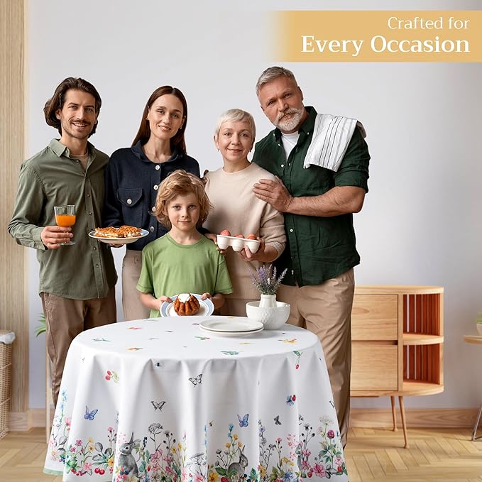 Maison d' Hermine Table Cloth Round Table 100% Cotton 63 Inches Tablecloth Reusable Decorative Everyday Use for Dining Room, Farmhouse, Home, Party, Festive & Wedding Spring Summer - Printemps