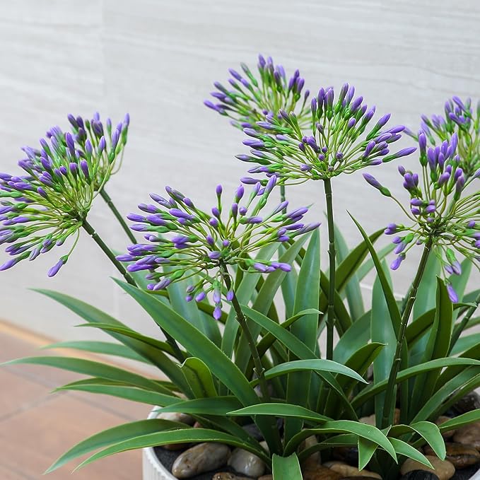 Artificial Flowers Plants for Outdoor Planters 8 Bundles Agapanthus Purple Flower Large Spring Summer Decoration 18.9 in Look Real Plasic Plant Agapanthus for Front Porch Decor