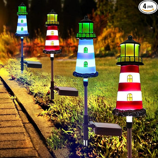 Lighthouse Solar Lights, 4 Pack Solar Outdoor Waterproof Lights, Perfect for Your Garden, Yard, Flower Bed, Patio, Sidewalk, Driveway or Any Other Place
