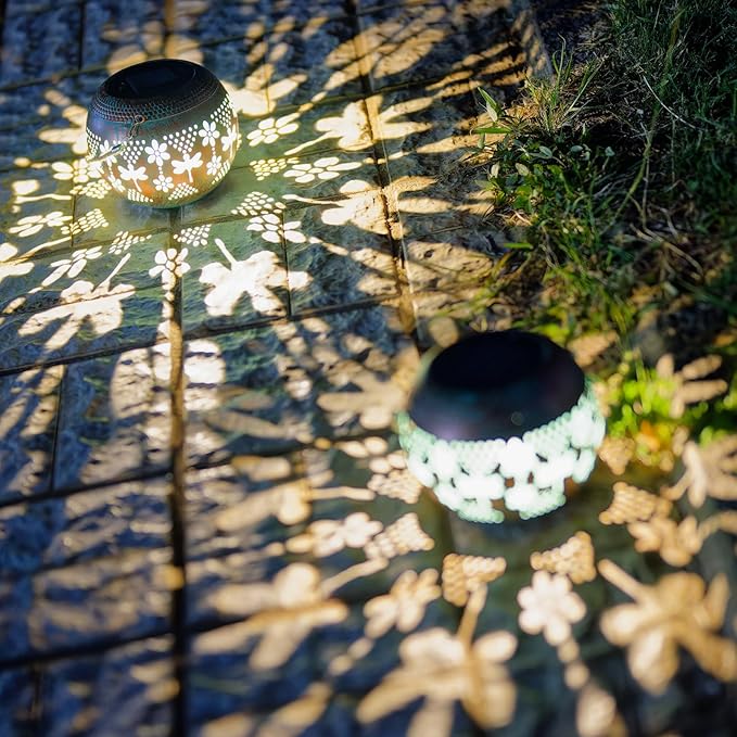 Starsoul 2 Pack Solar Lanterns Waterproof Outdoor, Dragonfly Hollow Out Metal Decoractive Hanging Solar Lantern Lights for Outside Garden Yard Porch Tabletop Patio Decor, Gardening Gifts for Women Mom