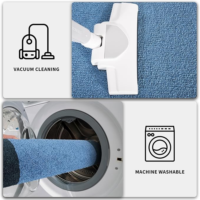 PURRUGS Dirt Trapping Door Mat 34" x 60", Non-Slip/Skid Machine Washable Entryway Rug, Shoes Scraper, Throw Rug, Super Absorbent Area Rug for Muddy Wet Shoes and Paws, Light Blue & Navy