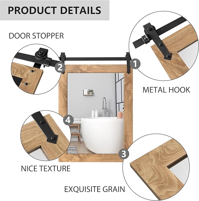 Farmhouse Barn Door Mirror 22”x32” Rustic Decorative Vanity Mirrors Wall Decor Mirror for Bathroom Living Room Entryway