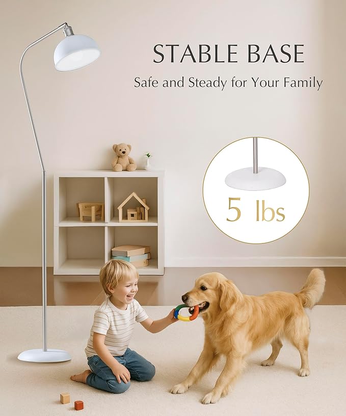 HarvestLand Halo Silver Reading Floor Lamp – Modern Reading Light Floor lamp with Solid Base, Reading Lamps Floor Standing, White Reading Light Standing lamp for Bedroom, Home Office