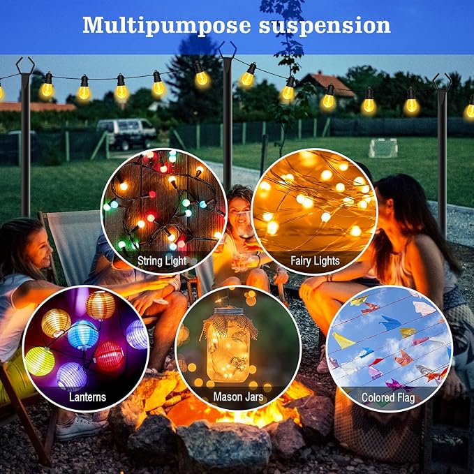 6 Pack String Light Poles,10 Ft Metal Poles with Fork for Outdoor String Lights,Outdoor Light Poles with Fork,Poles/Post/Stand for Outside,Patio,Deck,Backyard,Garden Wedding,Party