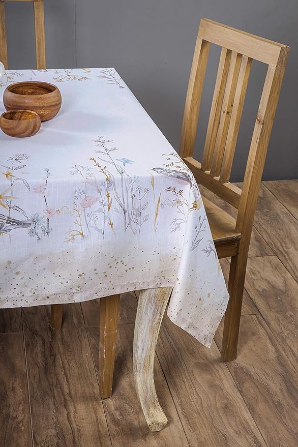 Maison d' Hermine Table Cloth Rectangle Table 100% Cotton 60 x 108 Inches Tablecloth Reusable for Dining Room, Farmhouse, Home, Party, Festive & Wedding Spring Summer - Meadow Florals - Beige