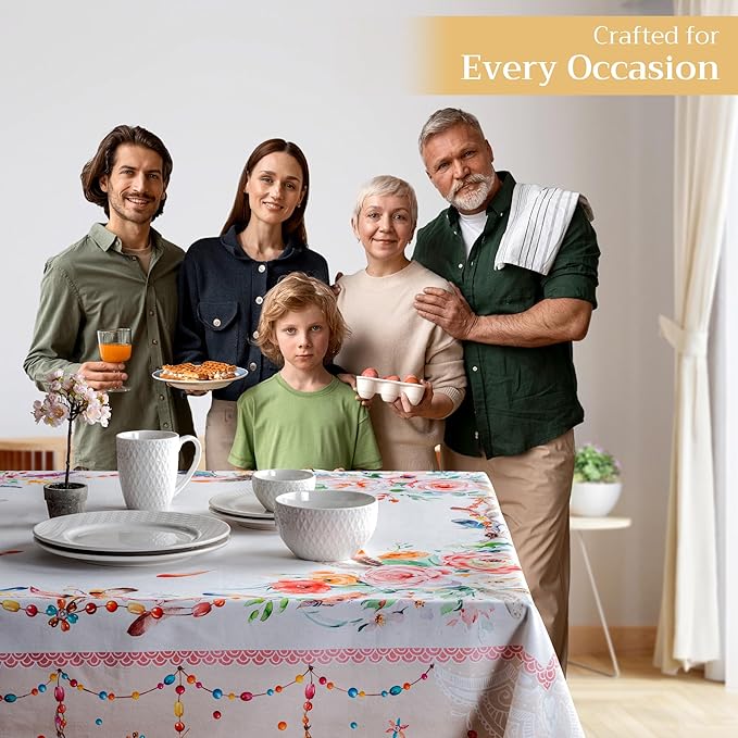 Maison d' Hermine Table Cloth Rectangle Table 100% Cotton 70 x 90 Inches Tablecloth Reusable Decorative for Dining Room, Farmhouse, Home, Party, Festive & Wedding Spring Summer - Ibiza - Beige