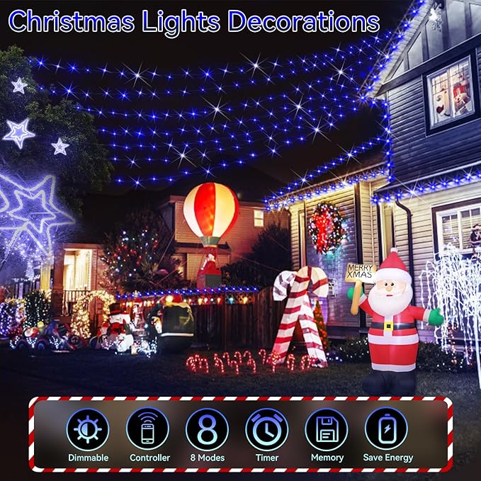 Hezbjiti 2 Pack 1000 LED 403 FT Christmas String Lights Outdoor, 8 Lighting Modes IP44 Waterproof Fairy Lights with Timer and Dimmable Function for Party Tree Decorations (Blue, Clear Wire)