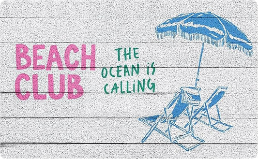 Beach Door Mat, Beach Club The Ocean is Calling Coastal Doormat Welcome Mats for Front Door Porch Outdoor Outside Entrance, Vintage Ocean Bath Rug for Bathroom, 17x30 Inch