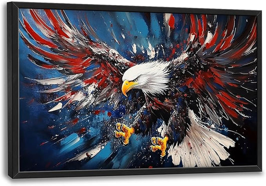 Lovira Bald Eagle Large Wall Art Patriotic Canvas Wall Decor Pictures Prints Painting Framed Modern Artwork for Living Room Bedroom Bathroom Office 24"x36"