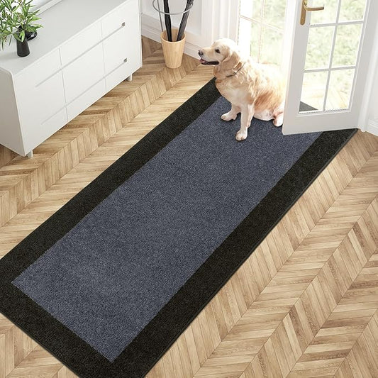 PURRUGS Dirt Trapping Door Mat 32" x 72", Non-Slip/Skid Machine Washable Entryway Rug, Shoes Scraper, Throw Rug, Super Absorbent Area Rug for Muddy Wet Shoes and Paws, Bluish Grey & Charcoal