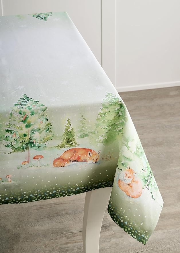 Maison d' Hermine Table Cloth Rectangle Table 100% Cotton 60 x 108 Inches Fall Tablecloth Reusable Everyday Use for Thanksgiving Christmas Decorations Dining Farmhouse Party (Winter Mornings)