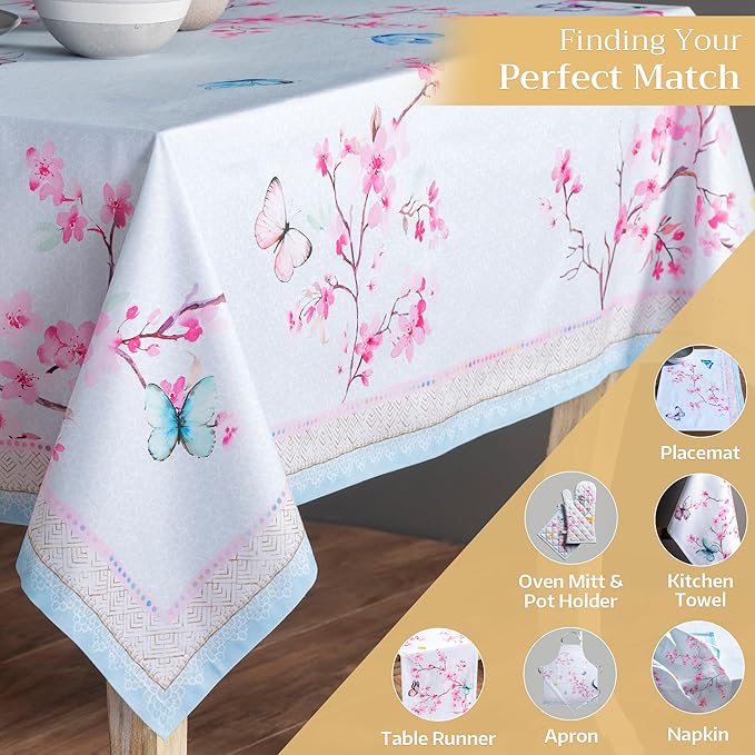 Maison d' Hermine Table Cloth Square Table 100% Cotton 54 x 54 Inches Tablecloth Reusable Decorative for Dining Room, Farmhouse, Home, Party, Festive & Wedding Spring Summer - Blossoms in Spring