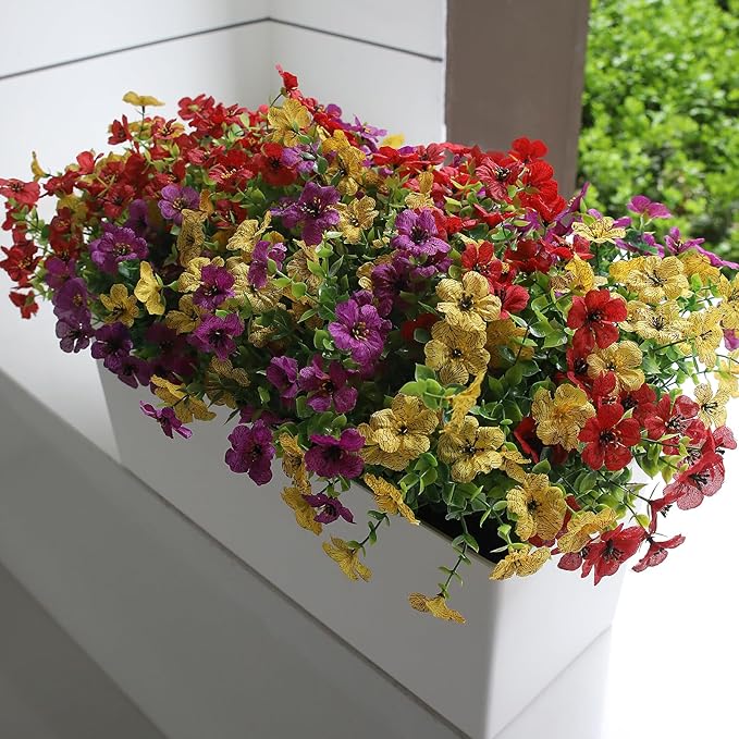 Artificial Outdoor Flowers 12 Bundles Faux Daisy Plants Look Real Spring Summer Decoration Assorted Silk Multicolor Floral Stems for Vibrant Patio Balcony Yard Decor Outside (Multi colour 2#)