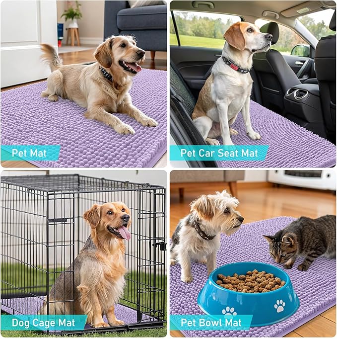 OLANLY Dog Door Mat for Muddy Paws 70x46, Absorbs Moisture and Dirt, Absorbent Non-Slip Washable Doormat, Quick Dry Chenille Mud Mat for Dogs, Entry Indoor Entryway Carpet for Inside Floor, Lavender