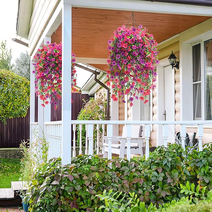Artificial Hanging Flowers for Outdoors Faux Plants for Spring Summer Decoration,6 Bundles UV Resistant Realistic Silk Flowers Indoor Outside Garden Porch Patio Balcony Yard Farmhouse