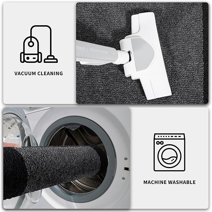 PURRUGS Dirt Trapper Door Mat 34" x 60", Non-Slip/Skid Machine Washable Entryway Rug, Shoes Scraper, Throw Rug, Super Absorbent Area Rug for Muddy Wet Shoes and Paws, Bluish Grey & Charcoal