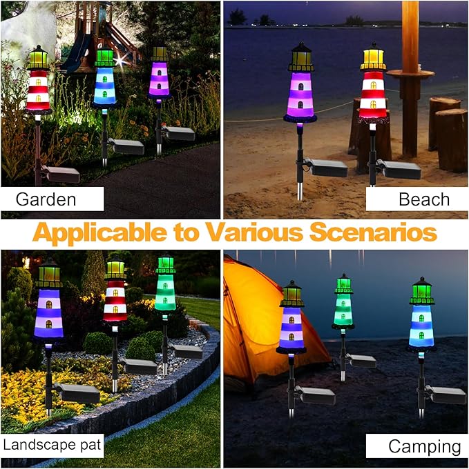 Lighthouse Solar Lights, 4 Pack Solar Outdoor Waterproof Lights, Perfect for Your Garden, Yard, Flower Bed, Patio, Sidewalk, Driveway or Any Other Place