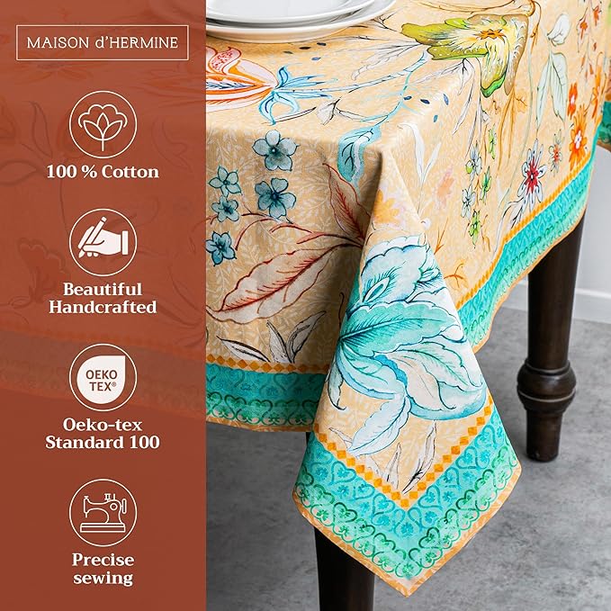 Maison d' Hermine Table Cloth Rectangle Table 100% Cotton 70 x 108 Inches Tablecloth Reusable for Dining Room, Farmhouse, Home, Party, Festive & Wedding Spring Summer - Luxury Loft – Peach