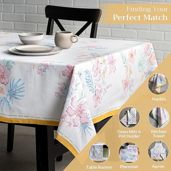 Maison d' Hermine Table Cloth Rectangle Table 100% Cotton 70 x 90 Inches Tablecloth Reusable Decorative for Dining Room, Farmhouse, Home, Party, Festive & Wedding Spring Summer - Paradise Island