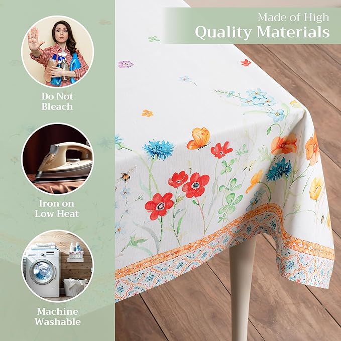 Maison d' Hermine Table Cloth Rectangle Table 100% Cotton 60 x 120 Inches Tablecloth Reusable Decorative for Dining Room, Farmhouse, Home, Party, Festive & Wedding Spring Summer - Summer Whisper