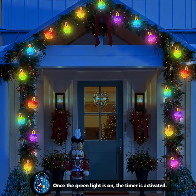 Toodour Christmas String Lights, 26Ft 16 LED Color Changing Globe String Lights, Vintage Rope Hemp Xmas Tree Lights for Home, Bedroom, Fence, Holiday, Indoor Outdoor Christmas Decorations